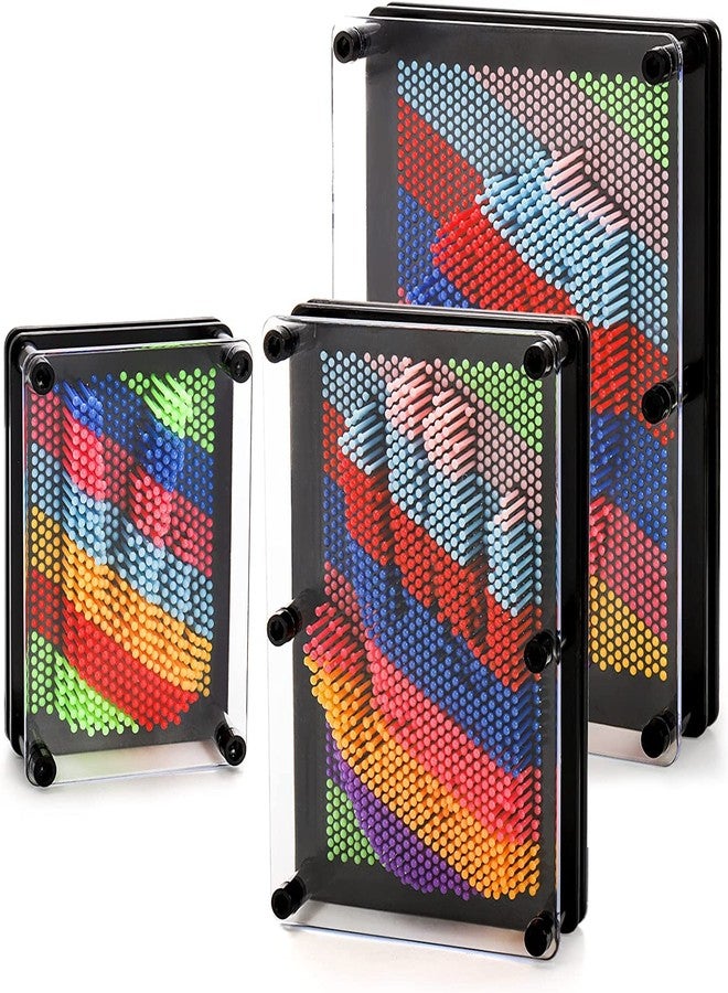 Hacaroa 3 Pack 3D Pin Art Toy, Rainbow Plastic Pin Art Board Sensory Sculpture Toy, Pin Impression Hand Mold Needle Toy for Kids, Adults, Home, Office Decoration, 3 Sizes - Image 1